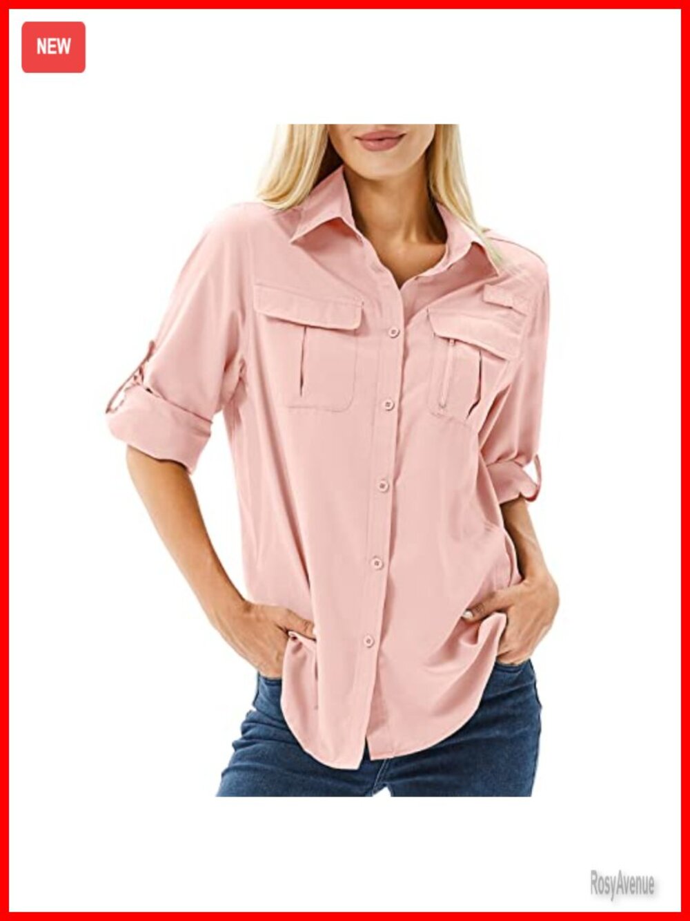 Women's UPF 50 Long Sleeve Button-Down Safari Fishing Hiking Shirt